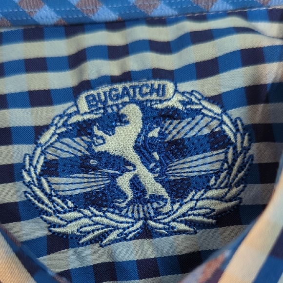 Bugatchi Blue and Brown Casual Button Down Shirt - Picture 2 of 16